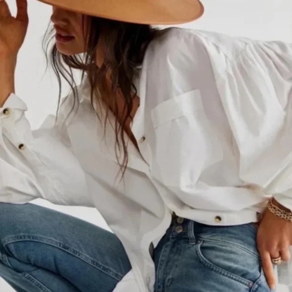 Free People We The Free Happy Hour Shirt Womens Size Small White Button Up Boho